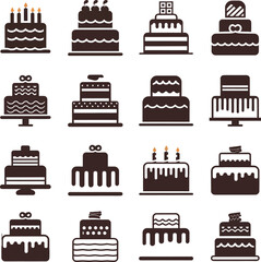 Birthday and Christmas cake icon set vector design template in white background.
