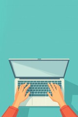 Illustration of hands typing on a laptop keyboard in a minimalist design