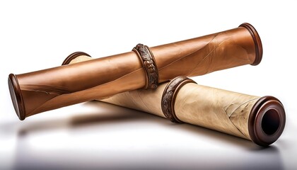 Two scrolls with wooden handles are shown against a white background.