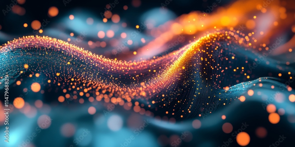 Poster colorful swirling waves of light create a mesmerizing visual display, showcasing a blend of orange a