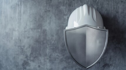 A protective helmet mounted on a wall, signifying safety and construction, against a textured concrete background.safety tips,slogans,modern-day risks,safety measures.
