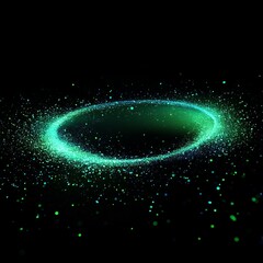 Glowing Green Cosmic Ring With Shimmering Particles Against a Black Background Creates an Ethereal Atmosphere of Space and Mystery
