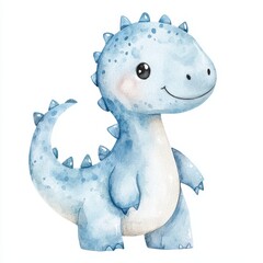 Charming Blue Watercolor Dinosaur Illustration Perfect for Modern Nursery Decor