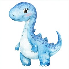 Naklejka premium Whimsical Blue Watercolor Dinosaur Illustration Perfect for Modern Nursery Decor and Children's Art Projects