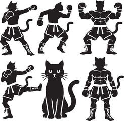 Cat Fighter Sets Vector Illustration