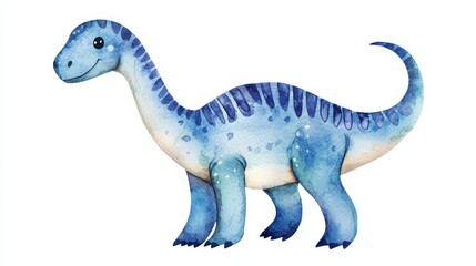 Obraz premium Watercolor Illustration of a Cute Blue Dinosaur with a Friendly Expression and Playful Stance