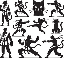 Cat Fighter Sets Vector Illustration