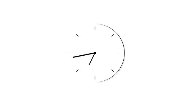 Clock icon flat style 24 Hour Day Fast Speed black color animation on white background. Digital clock time rotation 360 4k video animation.