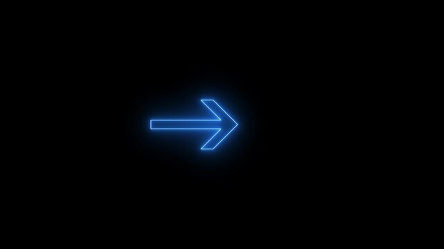 Direction arrow right neon light glowing sign icon royal blue color animation. Black background 4k video.
