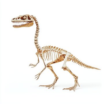 Isolated Skeleton of Coelophysis Bauri in a Bright Studio Environment Demonstrating Dinosaur Anatomy and Structure