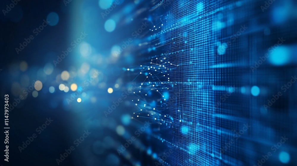 Poster dynamic blue data streams create a vivid representation of technology and connectivity in a futurist