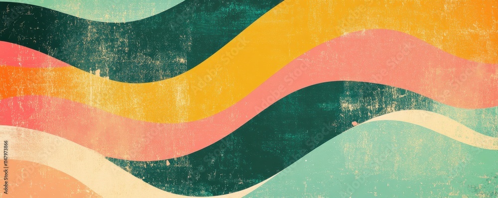 Poster a summer poster design featuring an abstract wave pattern with a retro, grainy gradient background i