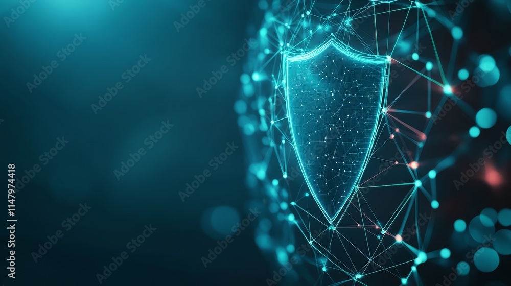 Poster modern digital shield representing cybersecurity concepts with network connections in a blue abstrac