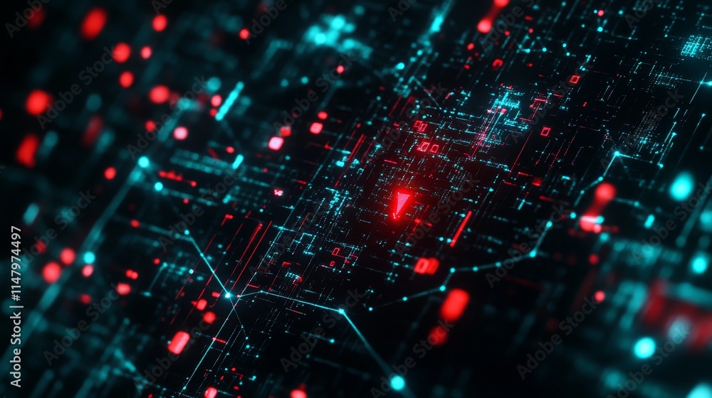 Poster dynamic futuristic digital network illustration showcasing intricate circuitry and glowing data poin