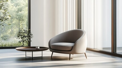 Fototapeta premium Minimalist modern lounge with sophisticated, clean decor. Featuring sleek lines and neutral hues