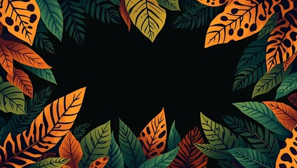 Tropical Leaves Frame Dark Background Design