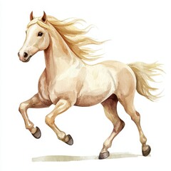 Obraz premium Cute Watercolor Character of a Trotting Horse with Flowing Mane and Playful Expression in Soft Pastel Tones