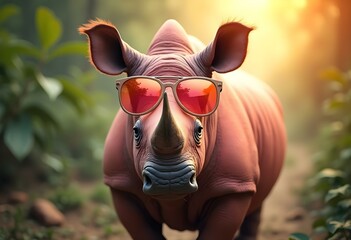 Rhino Cute Rhinoceros in Sunglasses on a Safari Adventure Funny 3D Cartoon 