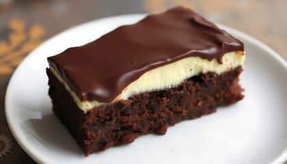 Delicious Chocolate Brownie Dessert with Cream Filling