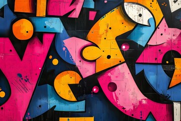 Vibrant Street Art Mural Featuring Bold Colors and Abstract Shapes on a City Wall During Daytime