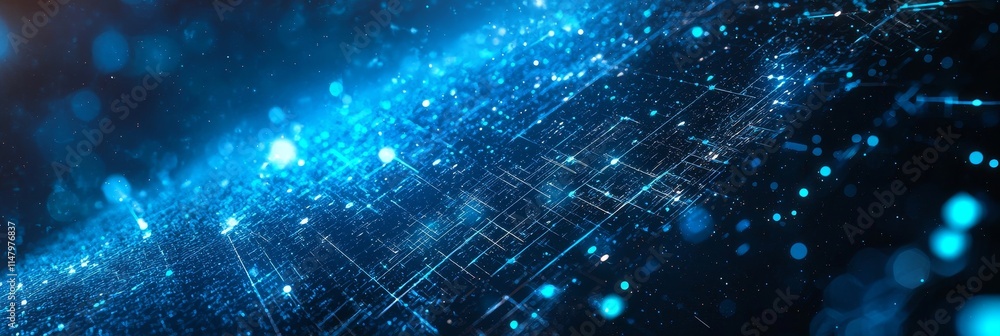 Poster experience digital waves through blue glowing particles creating a futuristic atmosphere in an abstr