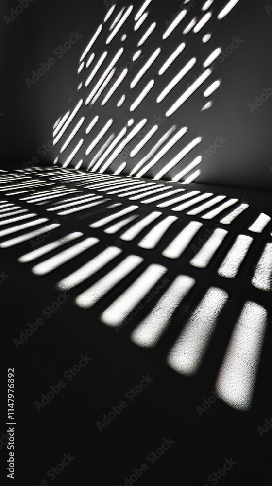 Aufkleber a black and white photo of a room with a window. the window is covered with a grid of small squares