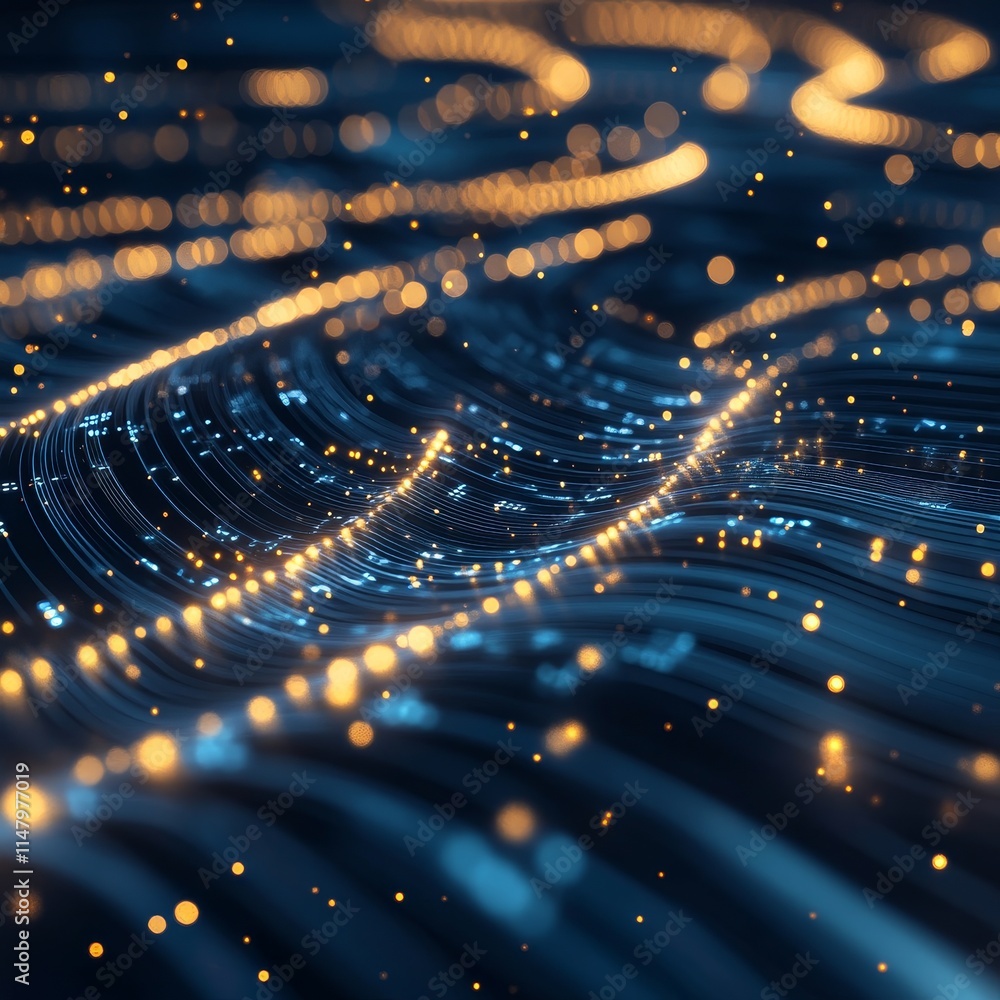 Poster flowing lines of light create a mesmerizing digital landscape in an abstract representation of data 
