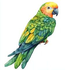 Obraz premium Cute Watercolor Character of a Parrot Perched on a Branch with Vibrant Colors
