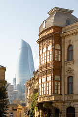Skyline of Baku and view of the Flame Towers, Azerbaijan