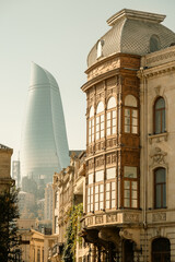 Skyline of Baku and view of the Flame Towers, Azerbaijan
