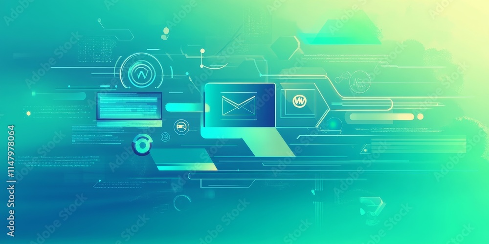 Aufkleber Digital Technology Interface Displaying Abstract Data Patterns With Various Digital Icons and Elements in a Modern Design