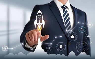 Business Growth and Innovation, artificial intelligence in business, sky rocket sales 