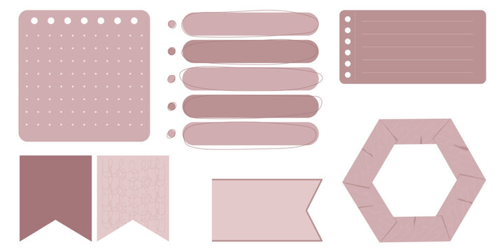 Collection of Cute Blank paper notes for to-do list, Daily and Weekly Planner. Scrapbook Stickers, different pieces of washi tape and bookmarks for scheduler or organizer