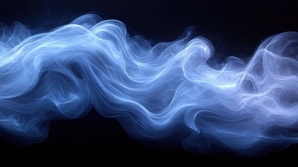 Fototapeta premium Abstract blue smoke wave on black background.