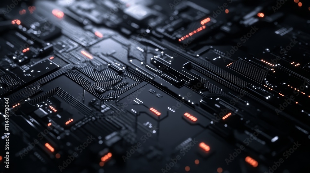 Aufkleber detailed close-up of a circuit board showcasing intricate patterns and glowing elements in a dark en