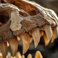 Fototapeta premium Detailed Close-up of Dinosaur Teeth and Bones Highlighting Prehistoric Features