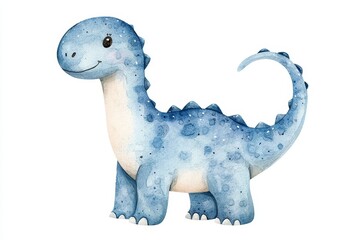 Fototapeta premium Charming Adorable Blue Dinosaur in Watercolor Style Perfect for Children's Art and Design Projects