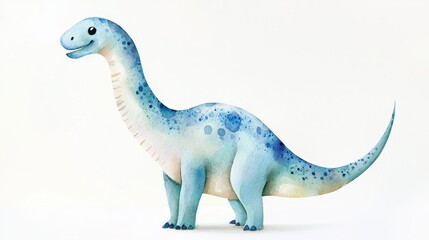 Naklejka premium Happy Blue Dinosaur in Pastel Watercolor Style, Perfect for Children’s Illustrations and Playful Themes
