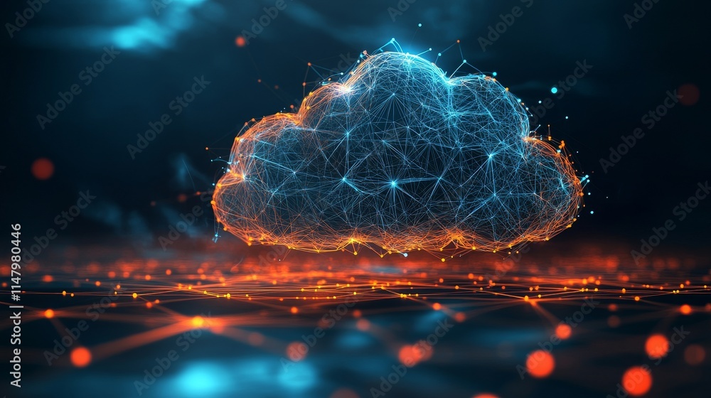 Aufkleber digital cloud network concept with glowing connections against dark backdrop highlighting technology