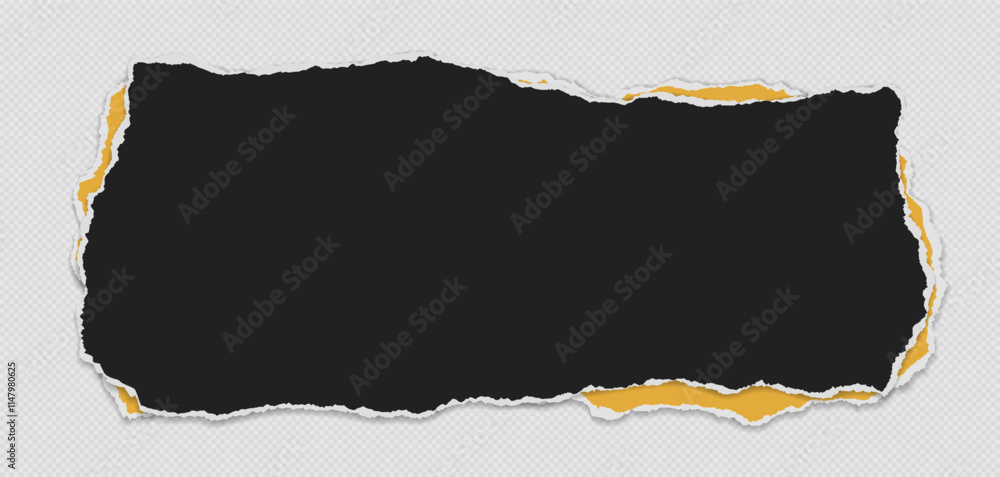Poster black and yellow piece of paper with torn edges and soft shadow are on grey background for text or a