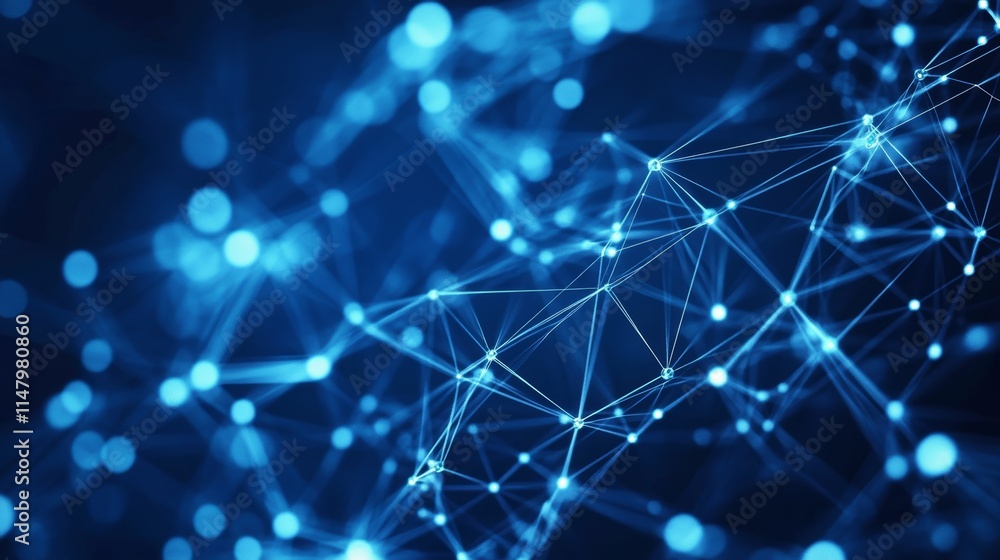 Poster digital network connections depicted in blue color representing technology and communication systems