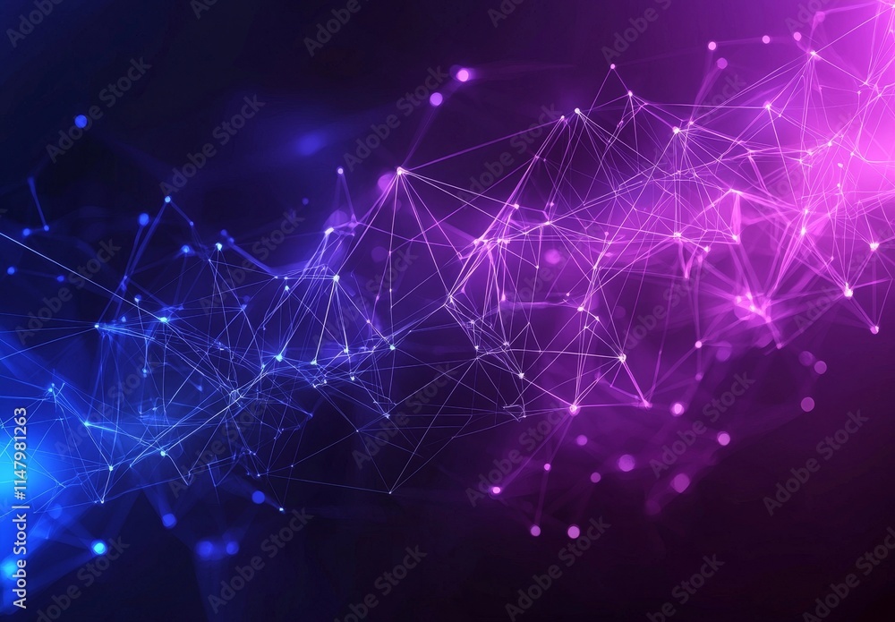 Poster colorful abstract network design featuring glowing nodes and lines on a dark background for technolo