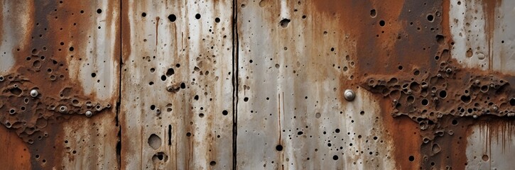 rusty metal background wit holes and dirt