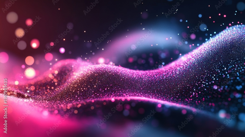 Poster vibrant waves of colorful light create a mesmerizing flowing pattern with luminous particles in a da