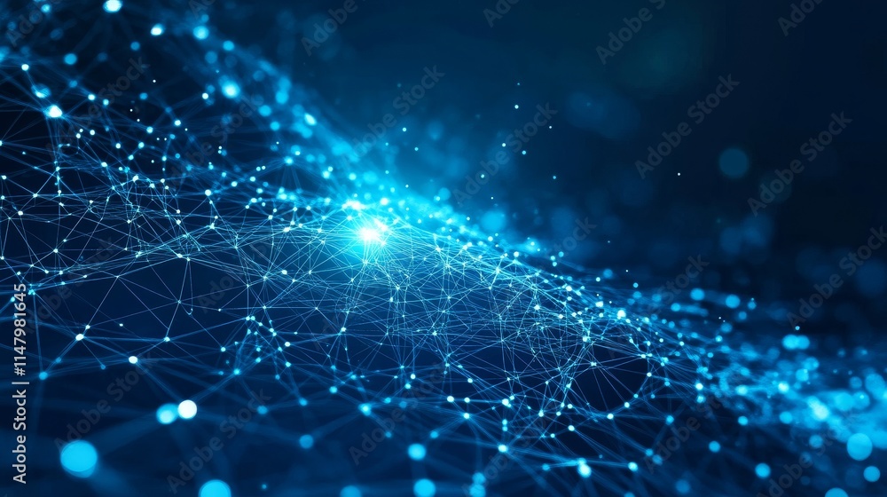 Poster visual representation of interconnected data points illustrating technology and networks in a digita