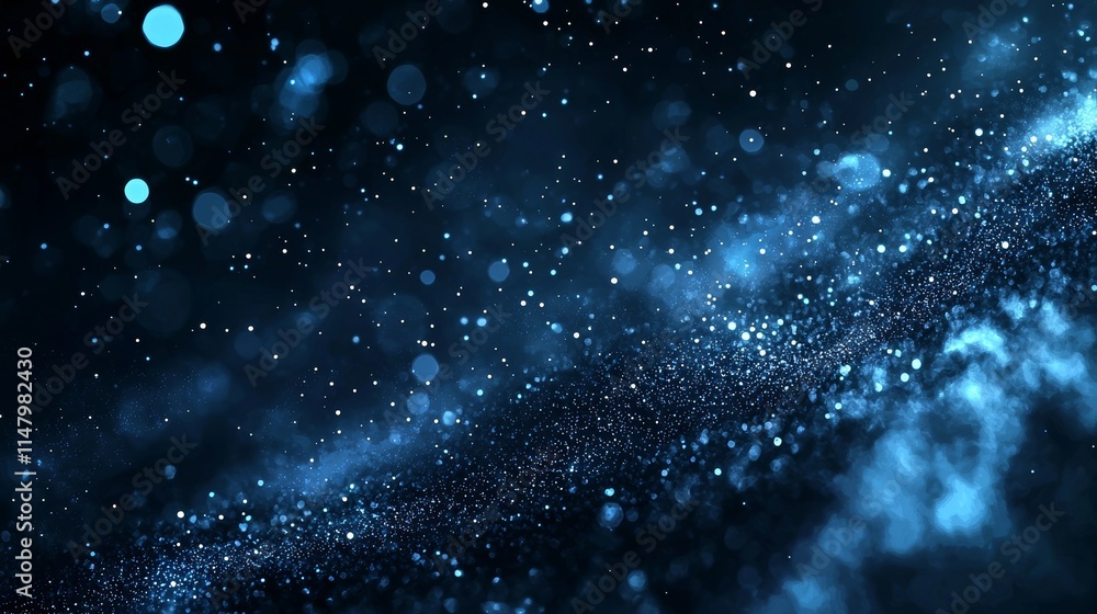 Poster glowing particles in dark blue space creating a mystical atmosphere with shimmering lights and textu