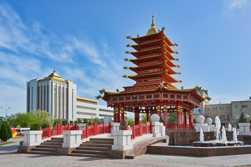 Naklejka premium Scenic view of the Seven Days Pagoda in Elista