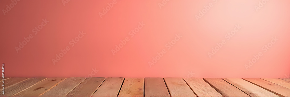 Aufkleber the wooden table top is painted a living coral color from 2019, with an empty background to showcase