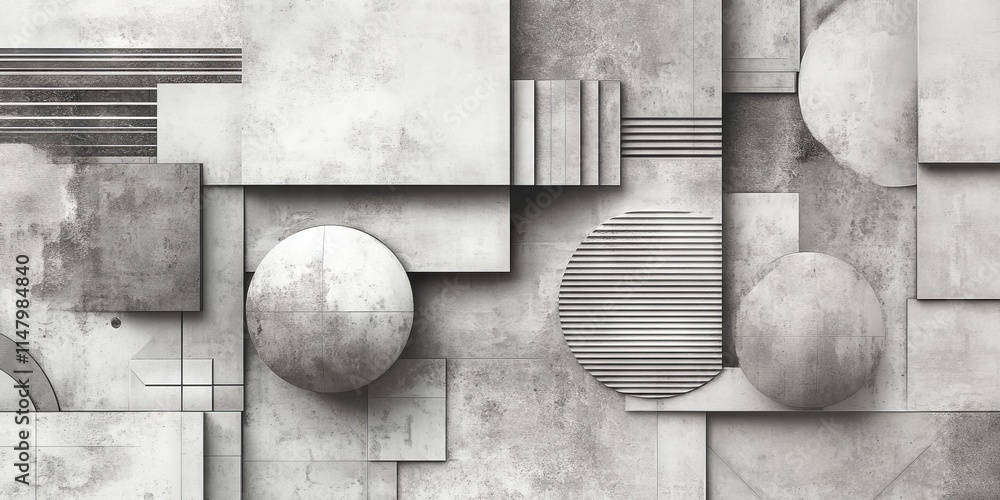 Aufkleber monochrome abstract geometric background featuring concrete textures with circles and lines, ideal f