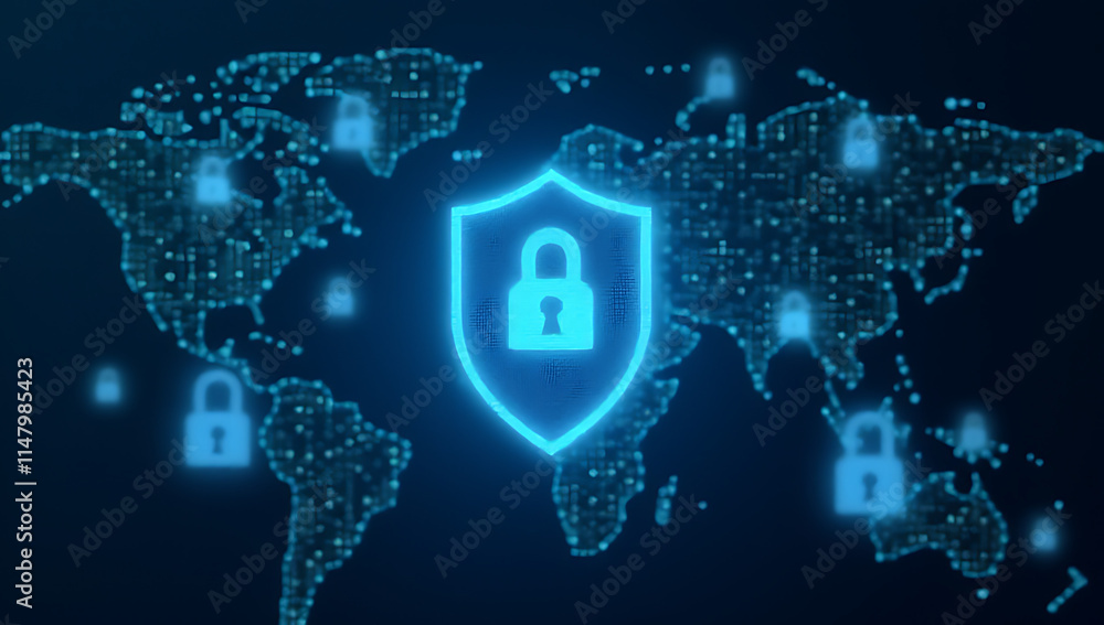 Poster tecting digital data requires cybersecurity and privacy measures like global network security techno